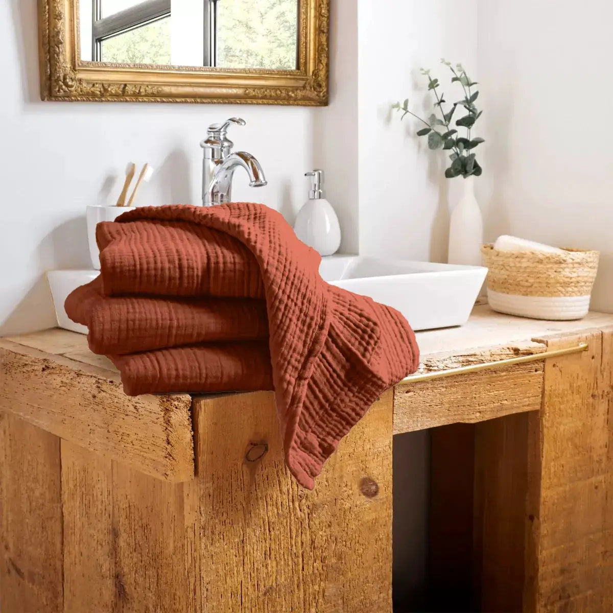 Drap de douche 70 x 130 cm Gaze de coton unie GAÏA Terracotta by L'effet papillon