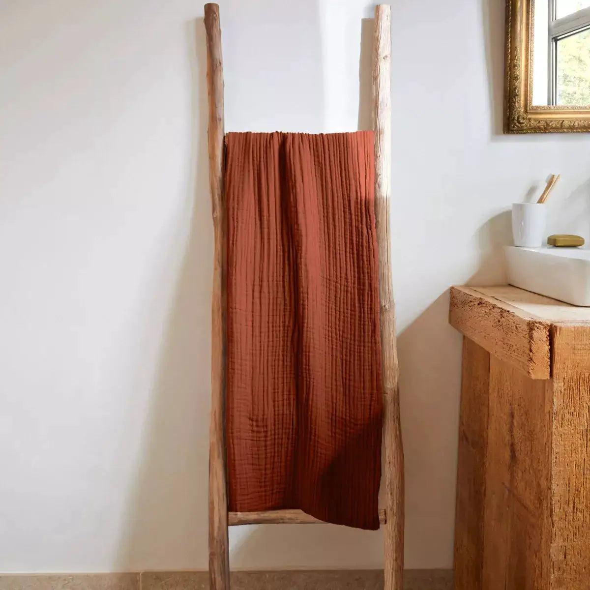 Drap de douche 70 x 130 cm Gaze de coton unie GAÏA Terracotta by L'effet papillon