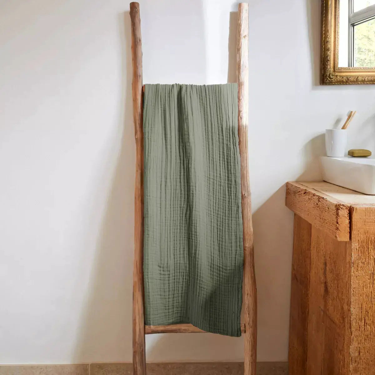 Drap de douche 70 x 130 cm Gaze de coton unie GAÏA Romarin by L'effet papillon