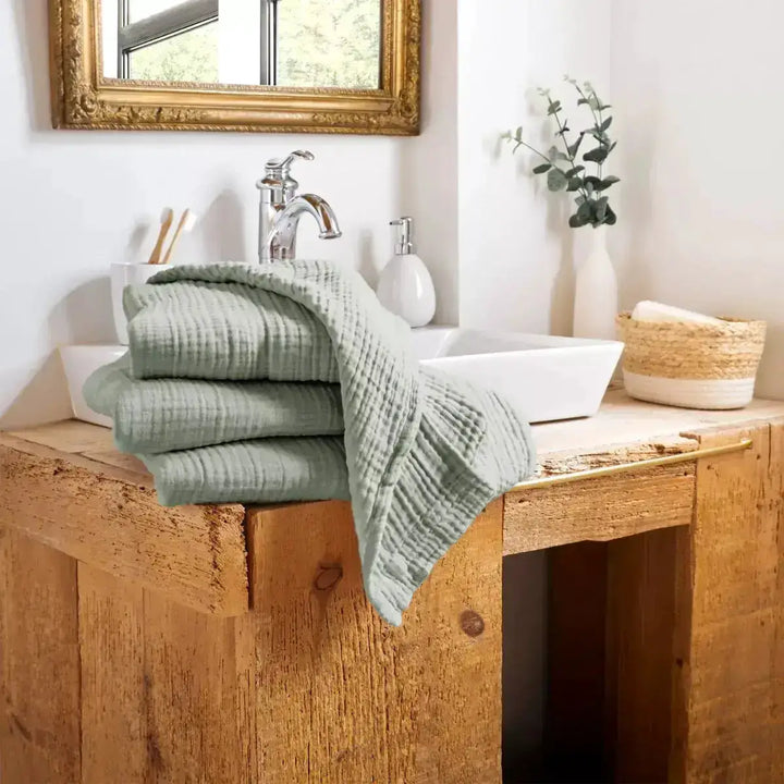 Drap de bain 90 x 150 cm Gaze de coton unie GAÏA Eucalyptus by L'effet papillon