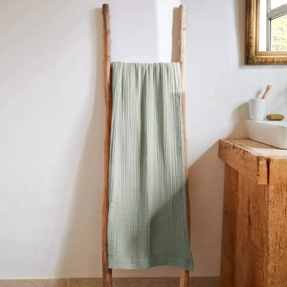Drap de douche 70 x 130 cm Gaze de coton unie GAÏA Eucalyptus by L'effet papillon