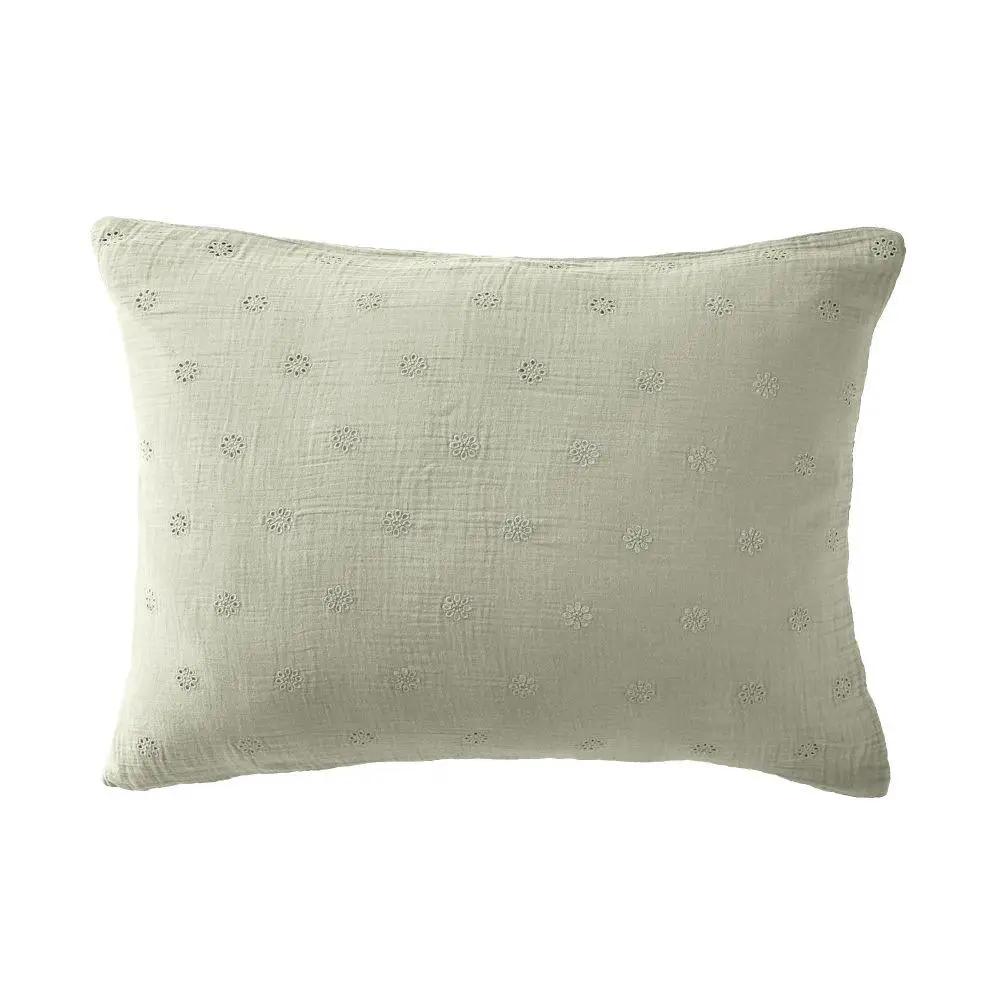 Taie d'oreiller 60 x 60 cm Gaze de coton GAÏA BOHO Vert d'eau by L'effet papillon