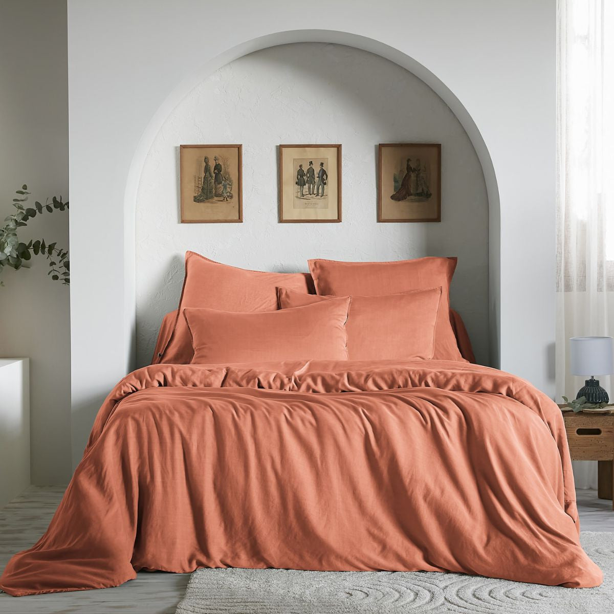 Taie d'oreiller Lyocell Tencel uni LYSANDRE Terracotta